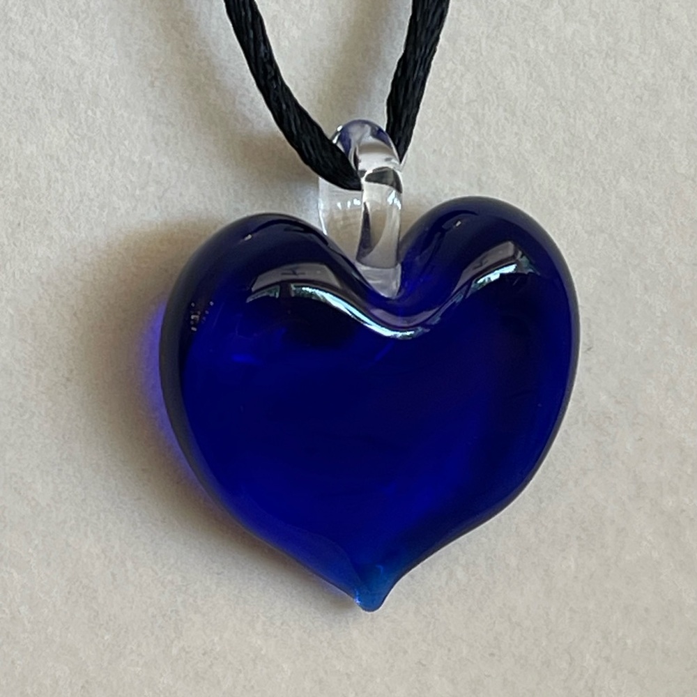 NWOT Italian Murano Glass Large Deep Purple Heart Pendant - Picture 4 of 12